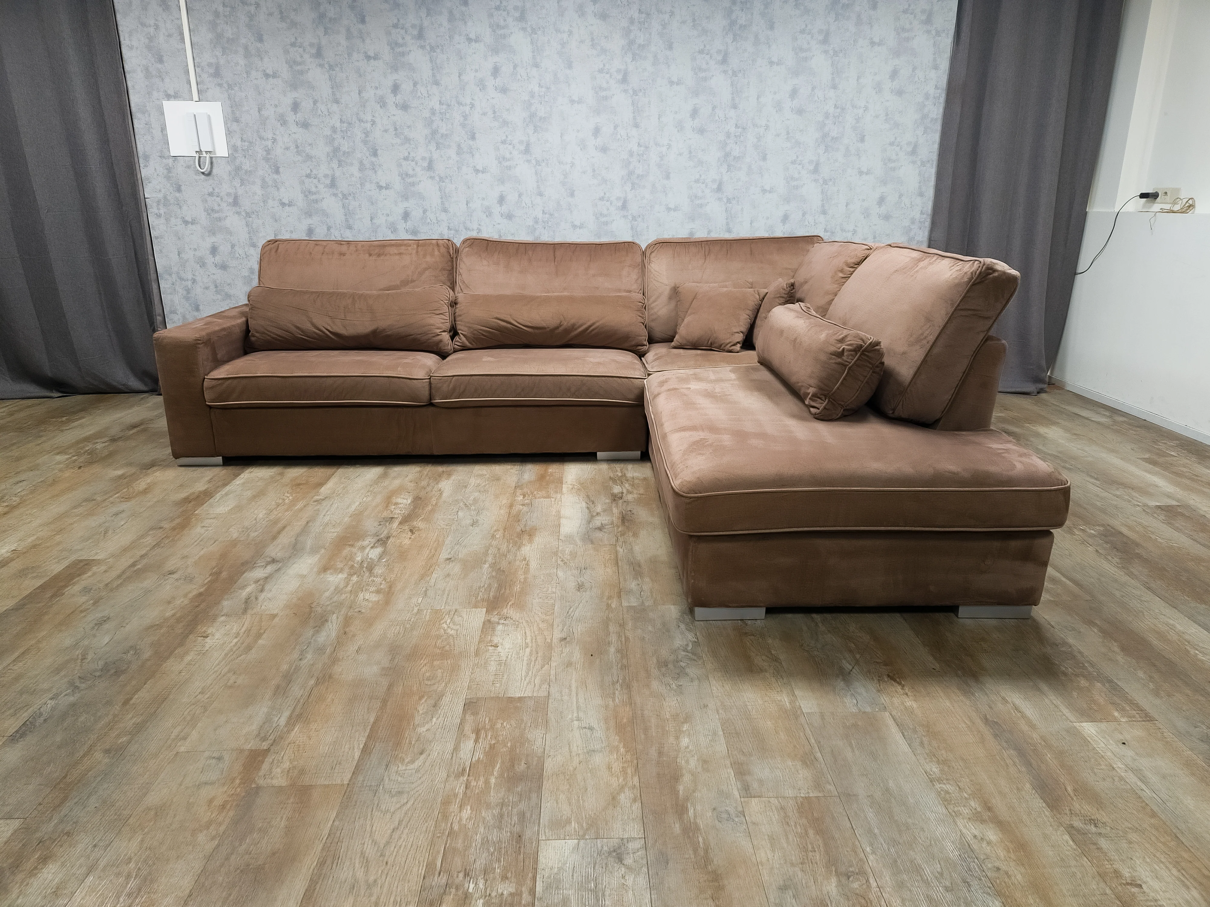 Mooi Groot Taupe Velvet Hoekbank