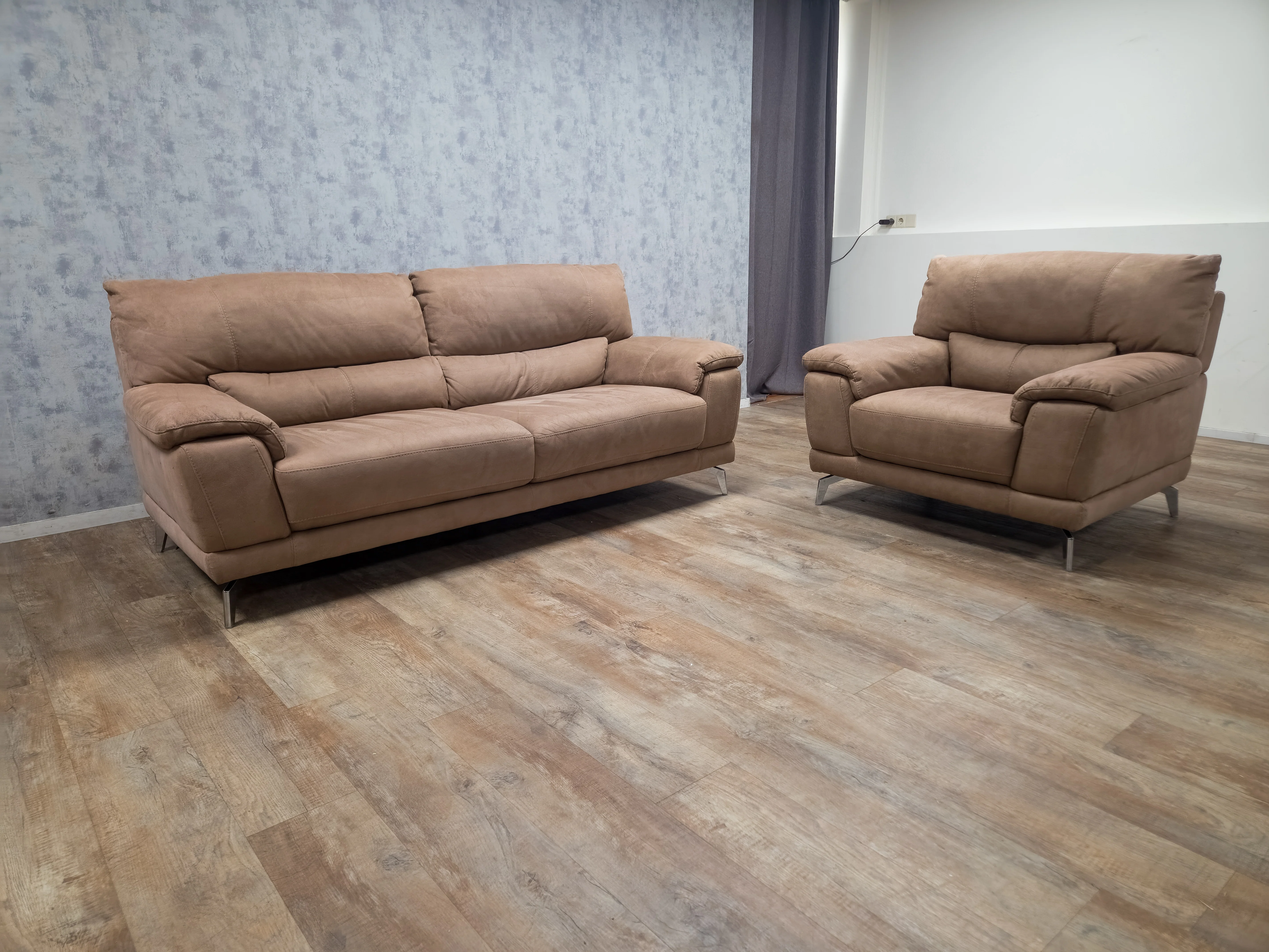 3-zits Bruin Bankstel met Fauteuil