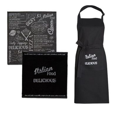 DDDDD Italian Food Combiset Zwart Theedoek Keukendoek Schort (Katoen)