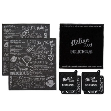 DDDDD Italian Food Combiset Zwart Theedoek Keukendoek Pannenlap (Katoen)