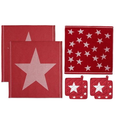 DDDDD Étoile Combiset Rood Theedoek Keukendoek Pannenlap (Katoen)