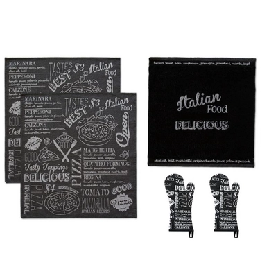 DDDDD Italian Food Combiset Zwart Theedoek Keukendoek Ovenwant (Katoen)