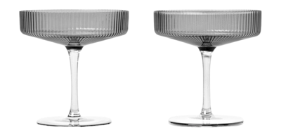 Ferm Living Ripple Champagneglas Smoked Grey Saucers 150 ml (Set van 2)