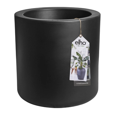 Elho Pure Cilinder Wheels 40 - Zwart - L 40 x B  x H 40 cm - Balkon, Binnen en Buiten - 100% gerecycled kunststof kunststof