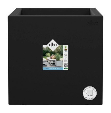 Elho Vivo Next Square 40 cm - Living Black - B 40 x H 38 x 39 cm - Binnen en Buiten - 100% gerecycled kunststof