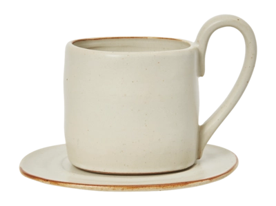 Ferm Living Flow Mok Off-White Speckle met schotel 250 ml